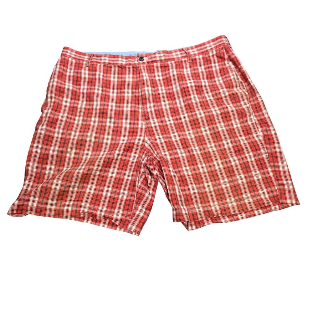 Chaps Casual Shorts Men's Size 44 Red White Plaid Cotton Flat Front Cotton
